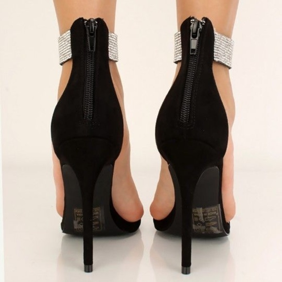 Suede Crystal Embellished Heels - Picture 2 of 3